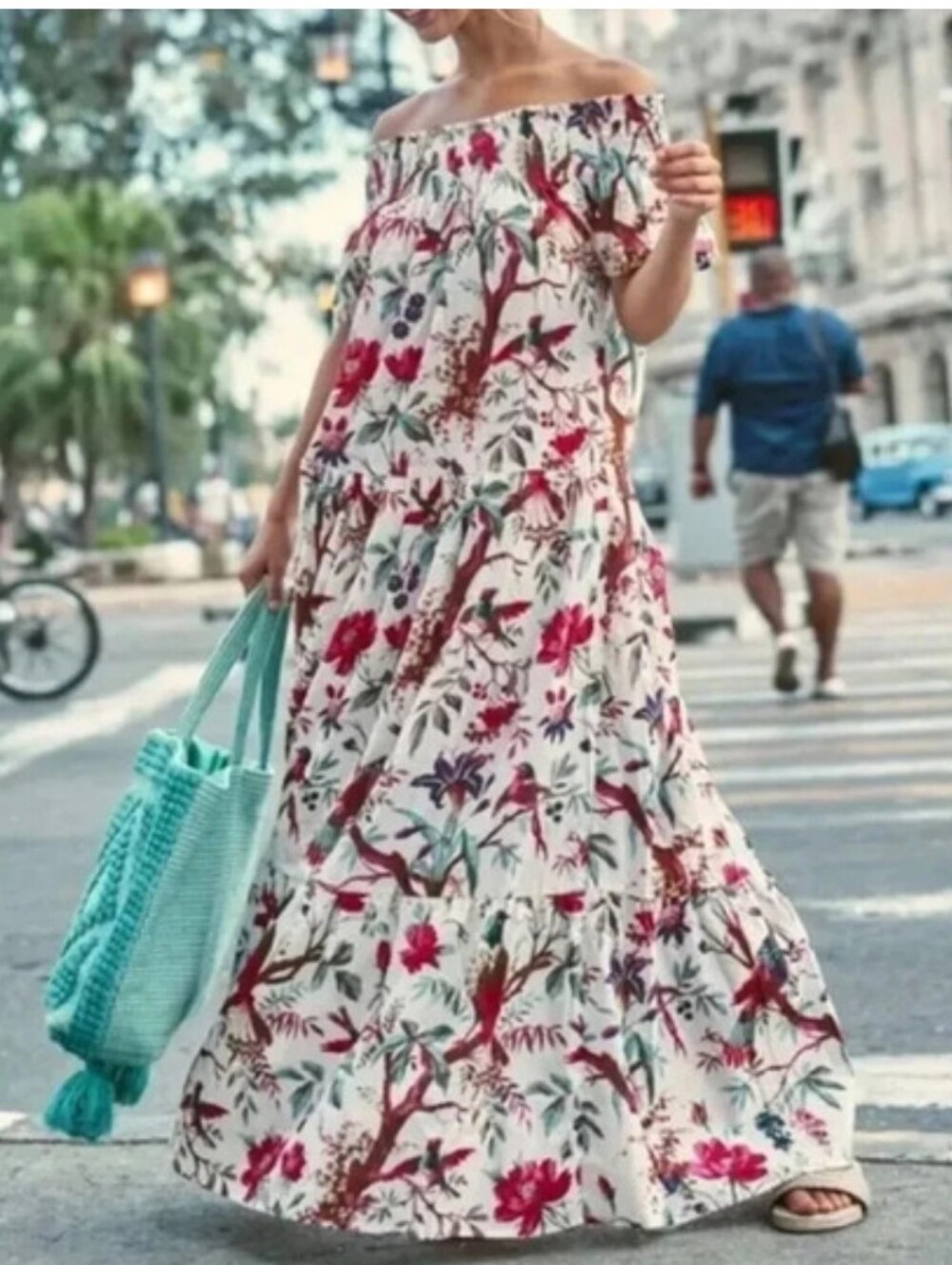 Guadalupe Designs Momposina Raven Maxi Dress One Size Floral Bird Print